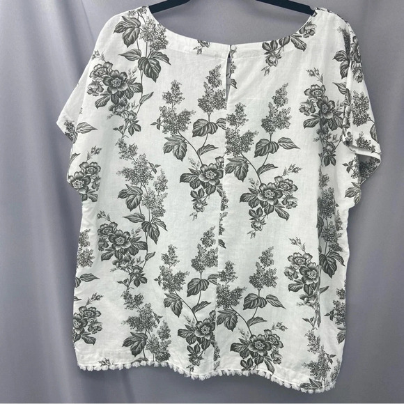 Liz Claiborne Linen Blend Floral Print Short Sleeve Boxy Top Raw Hem Size Large - Picture 5 of 10